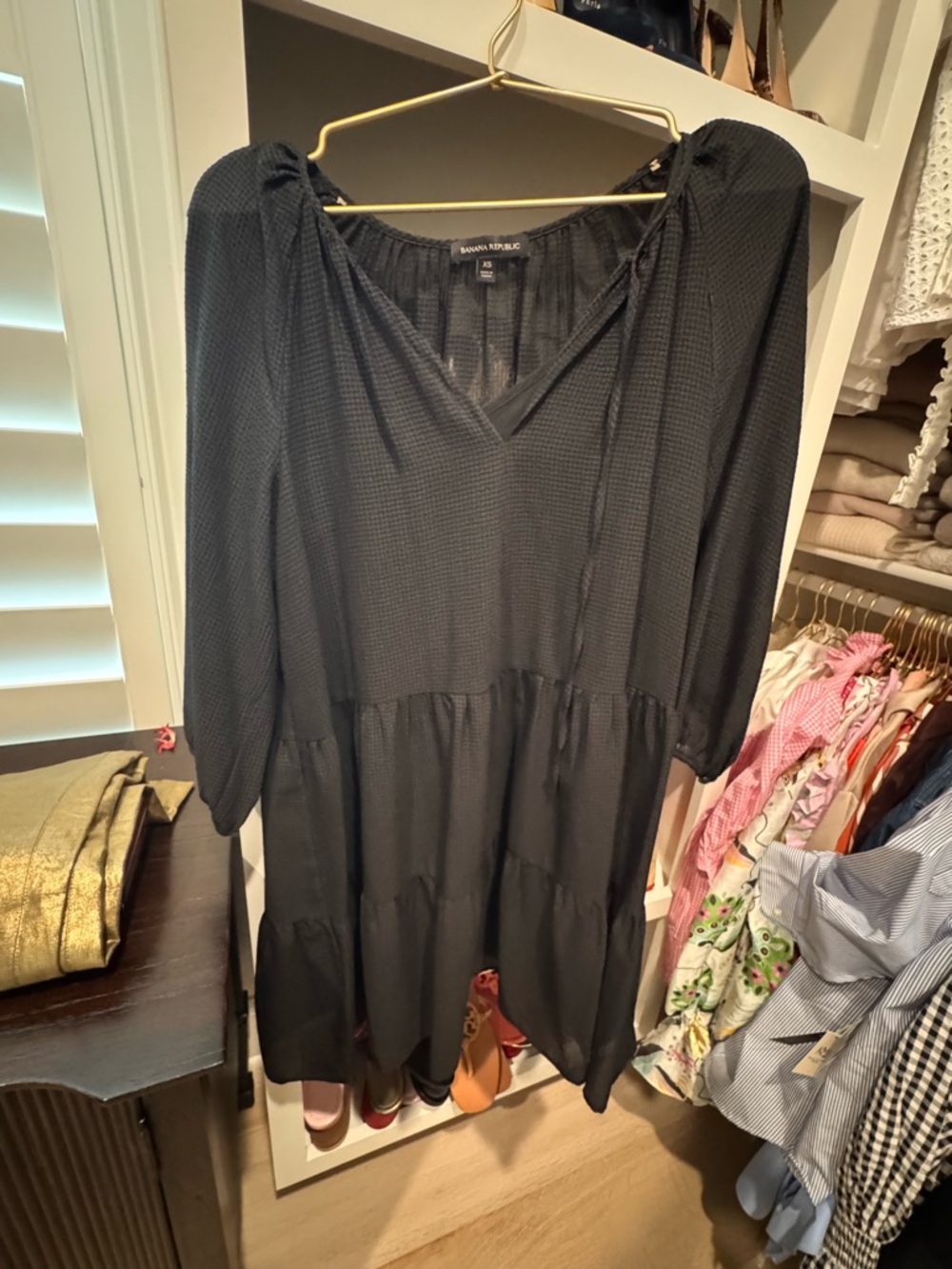 Banana Republic Black V-Neck Tiered Dress